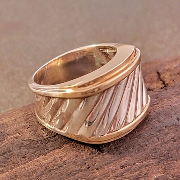 David Yurman 14k & Sterling Ribbed Cigar Band Ring - Picture 7 of 14